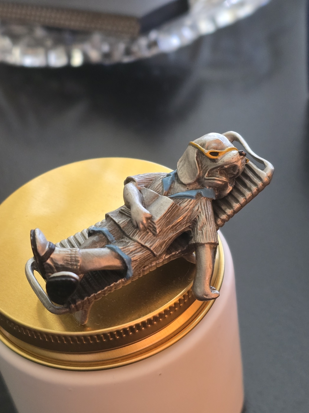 1984 Hudson Fine Pewter miniature figurine titled "Hound Dog in a Lounge Chair".